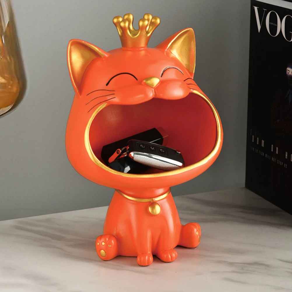 Fortune Crown Big Mouth Cat Entrance Key Storage Tray Decorative Ornament