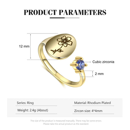 Personalized Engraved Birthflower Ring with Birthstone