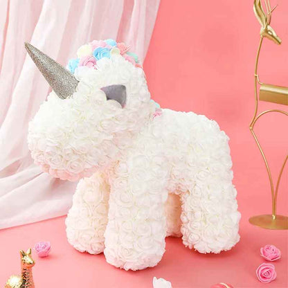 Cute Unicorn-Shaped Artificial Eternal Rose Flower