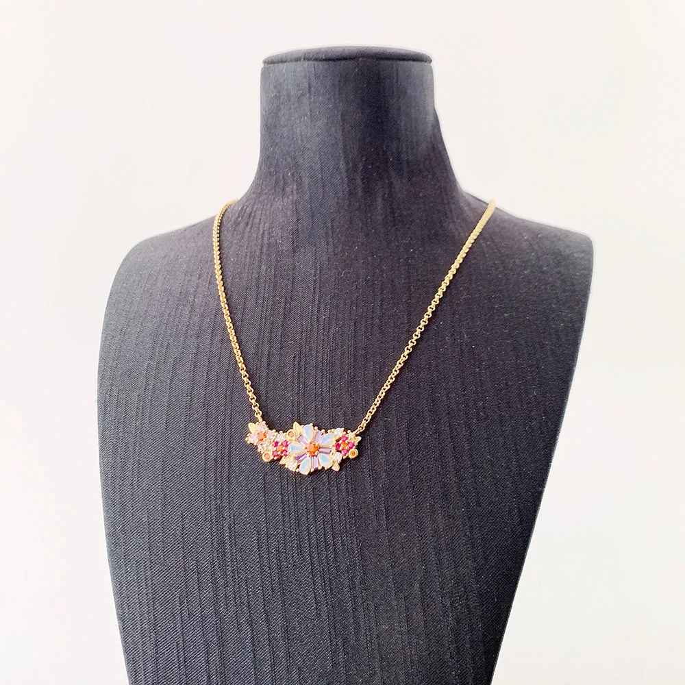 Colorful Stone Flowers Link Chain Necklace