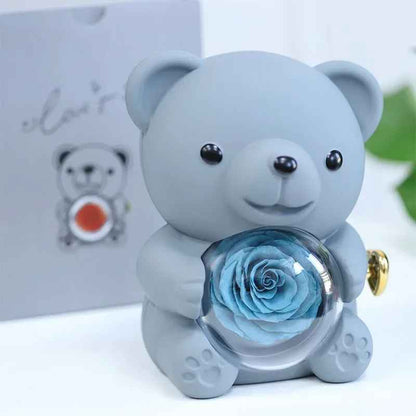 Cute Bear Spinning Eternal Rose Flower Gift Box