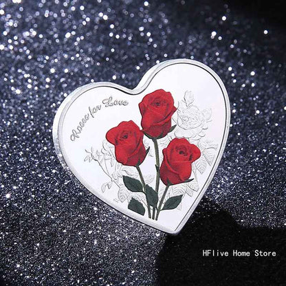 Heart Red Rose Shape Love Commemorative Coins – Wedding Decoration, Valentine’s Gift, and Rose Decoration Supplies