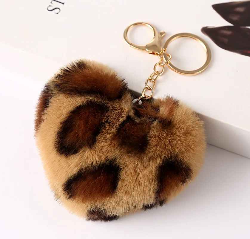 New Animal Print Plush Peach Heart Keychain