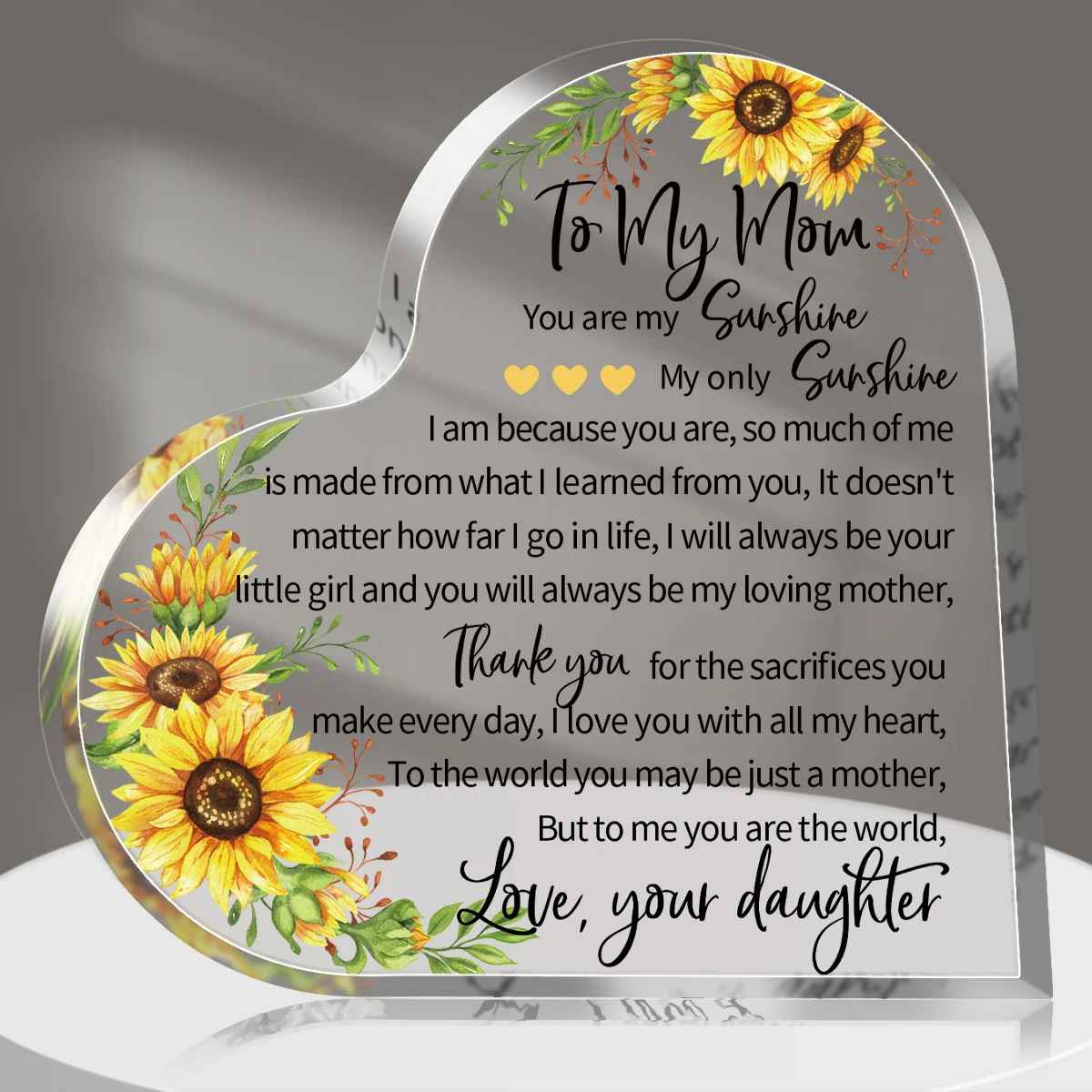 Message to Mom Transparent Acrylic Heart Plaque