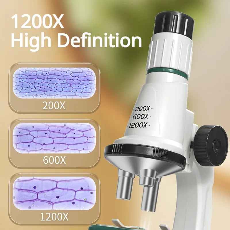 Children Microscope Kit 200x 600x 1200x Toy with LED Light