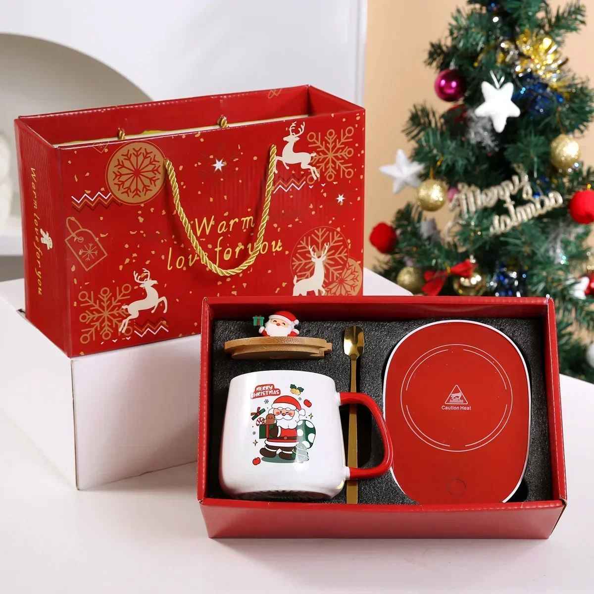 Christmas Warm Ceramic Mug with Lid Christmas Gift Set