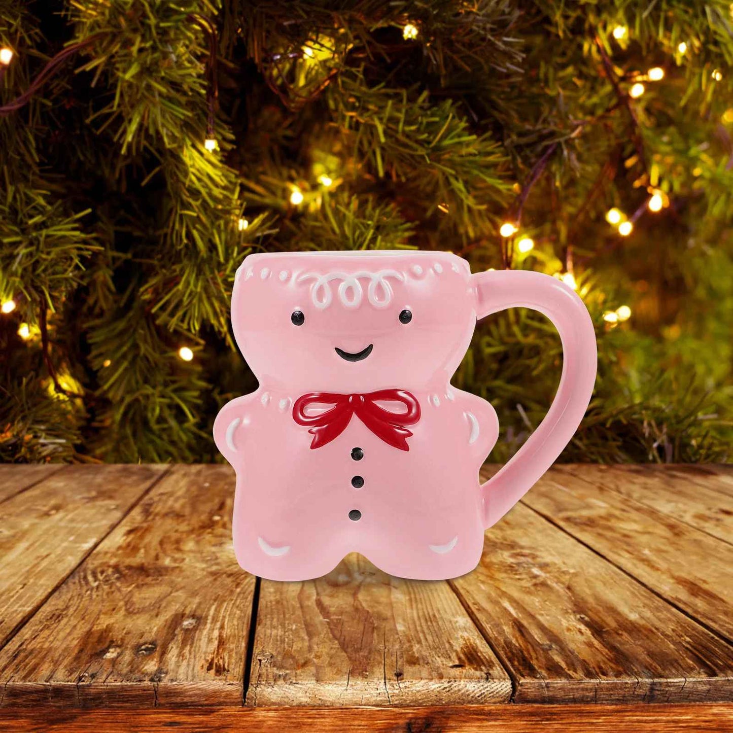 Pink Christmas Gingerbread Man Ceramic Mug