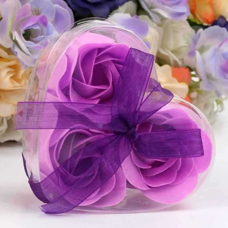 3pcs Rose Flower Bath Soap Heart-shaped Gift Box