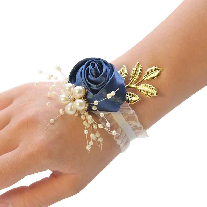 Bridesmaid Satin Wrist Rose Flowers Corsage Bracelet