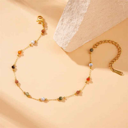 25.5cm Stainless Steel Natural Colored Beads Bracelet