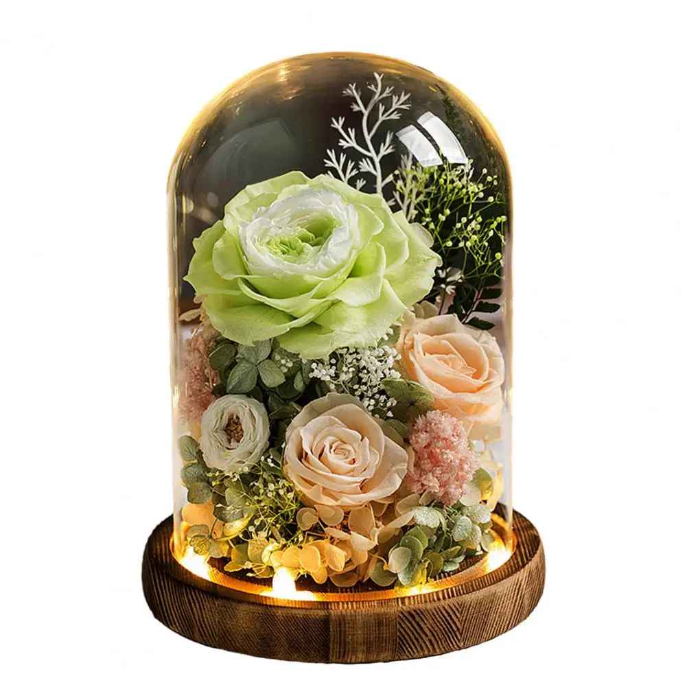 Eternal Preserved Real Infinity Rose Flower Glass Dome with LED Light