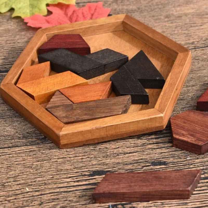 Hexagonal Wooden Puzzles IQ Game Educational Toy