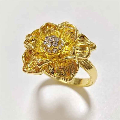 Gold-Plated Stainless Steel Large Flower Ring