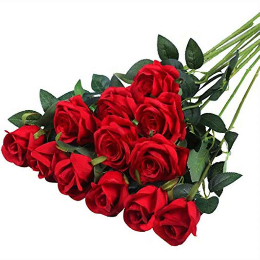 12pcs Realistic Artificial Rose Bouquet