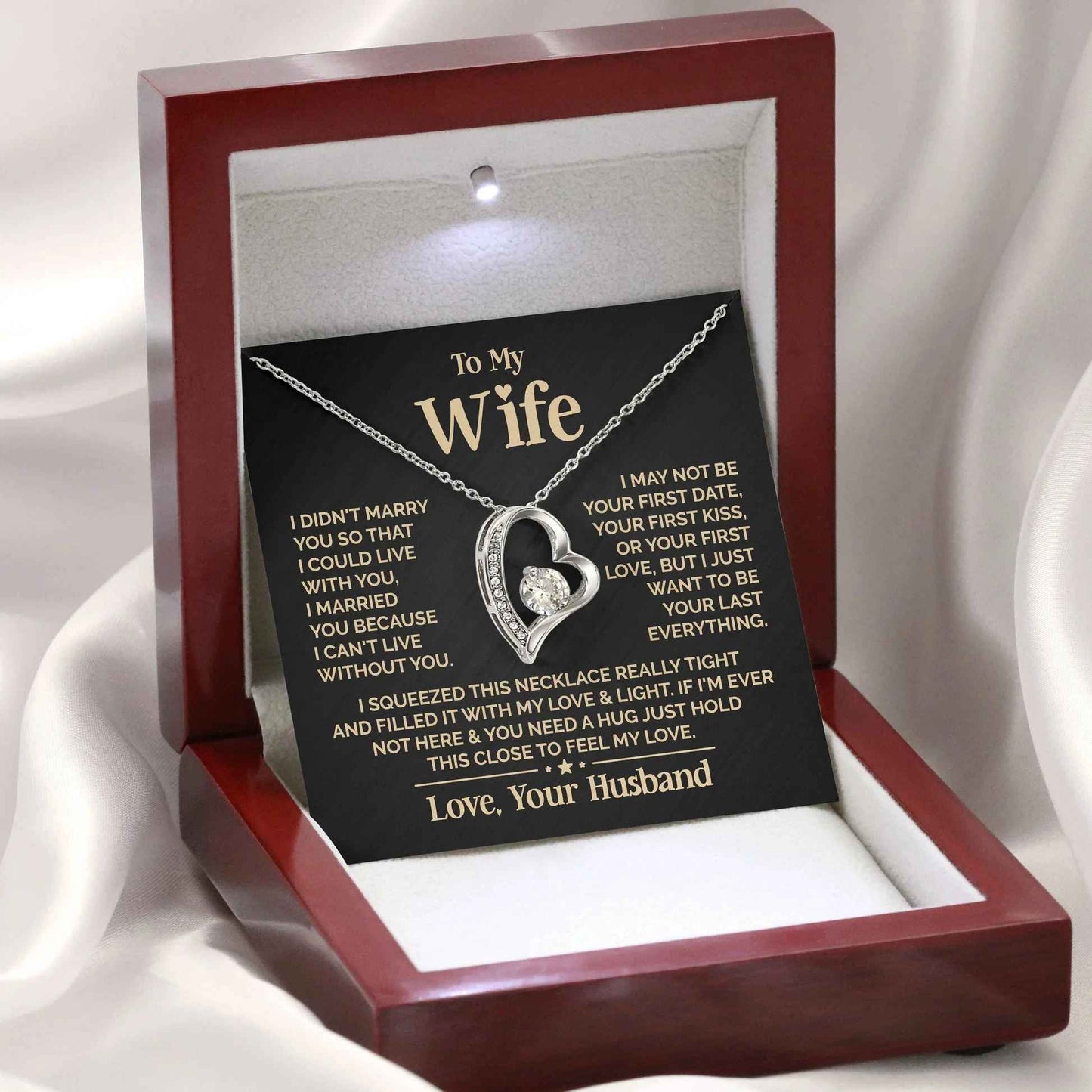 To My Love Wife Love Heart Necklace with LED Gift Box