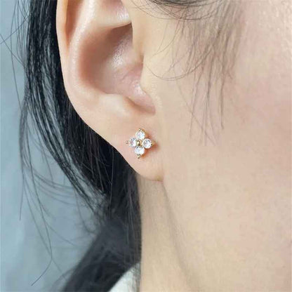 Exquisite Small Cubic Zirconia Flower Shape Stud Earrings