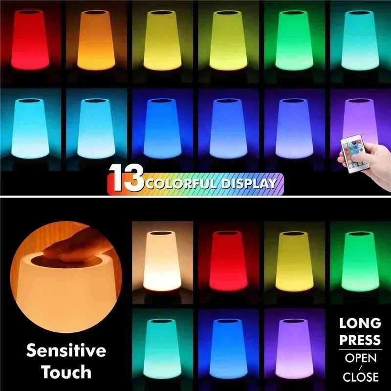 13 Color Touch Dimmable Night Light with RGB Remote Control