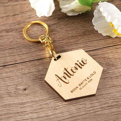 Personalized Engraved Hexagon Wood Key Chain