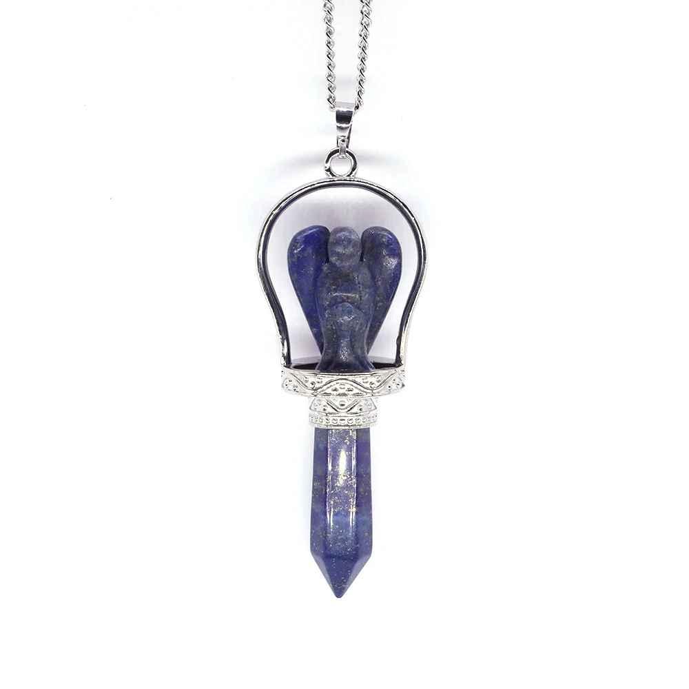 1pc Natural Crystal Stones Angel Hexagonal Point Wand Pendant Necklace