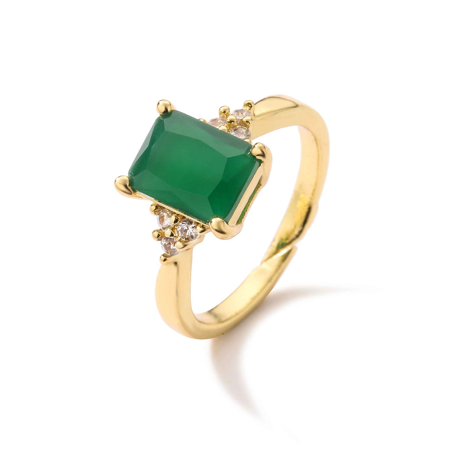 Simple Square Zircon Gold Color Open Ring