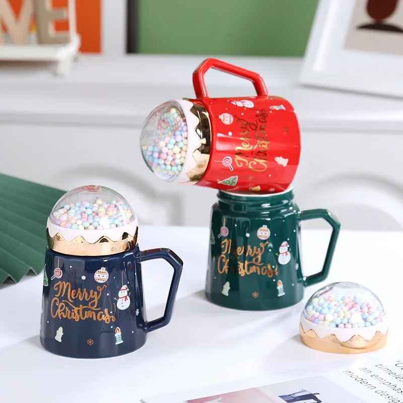 Christmas Ceramic Mugs with Lid and Spoon