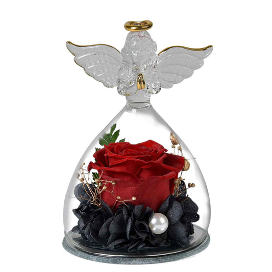 Angel Artificial Eternal Flower Rose in Glass Dome Cover