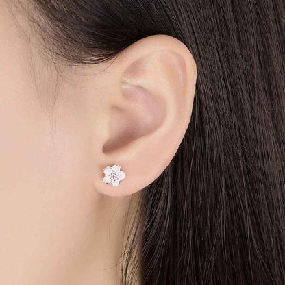 Pink Sterling Silver Crystal Flower Stud Earrings