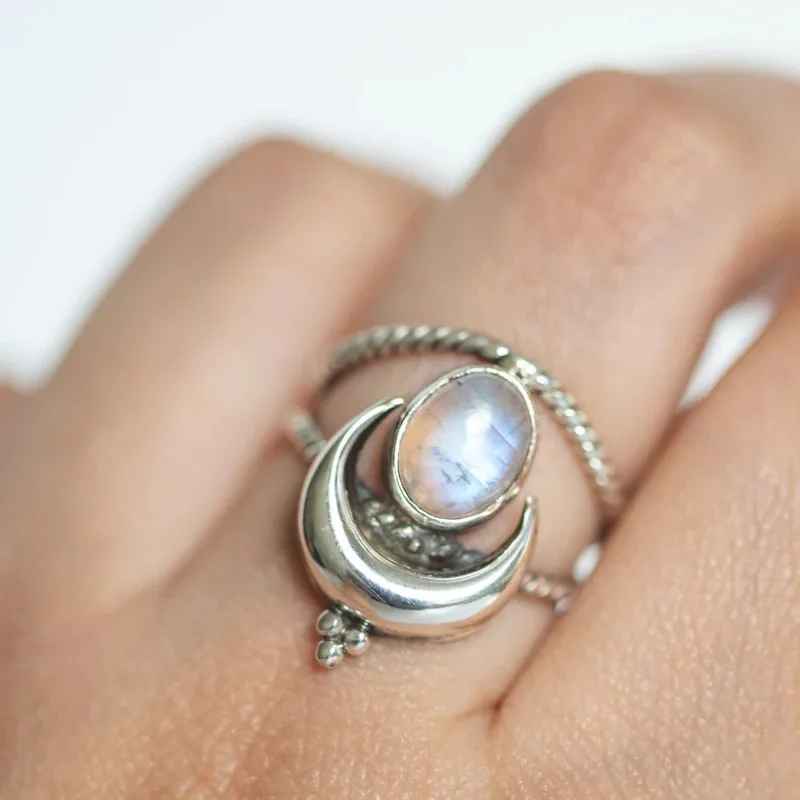 Vintage Tibetan Moonlight Crystal Ring