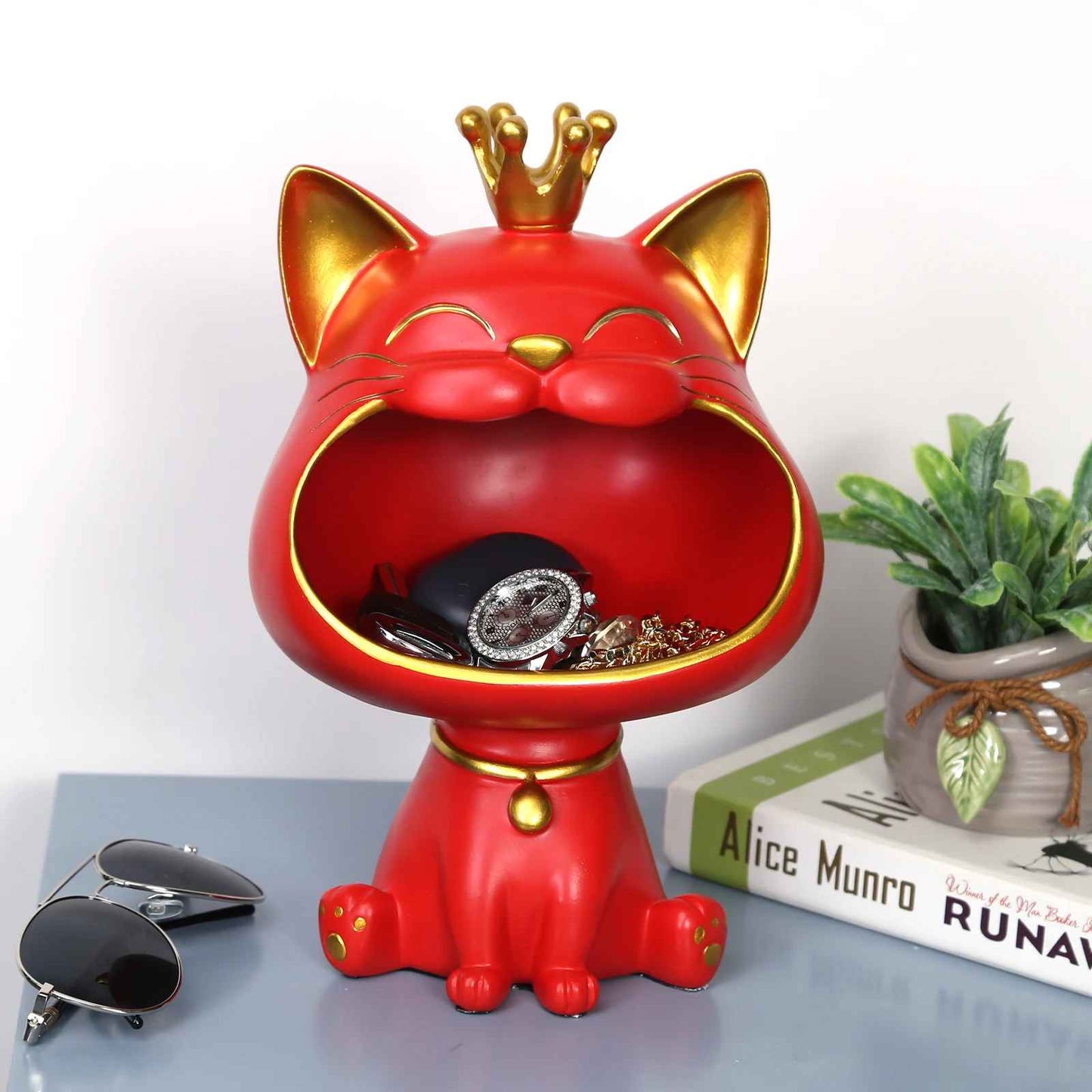 Fortune Crown Big Mouth Cat Entrance Key Storage Tray Decorative Ornament