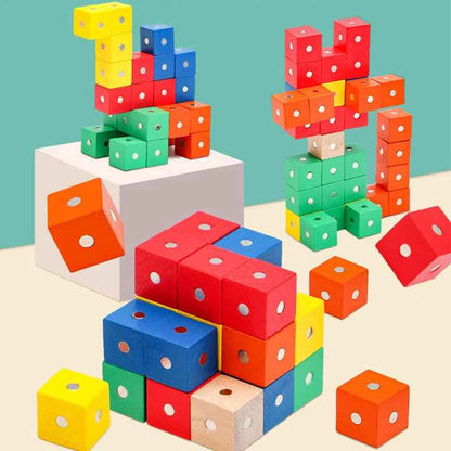 10pcs 3D Wooden Magnetic Colorful Cube Blocks