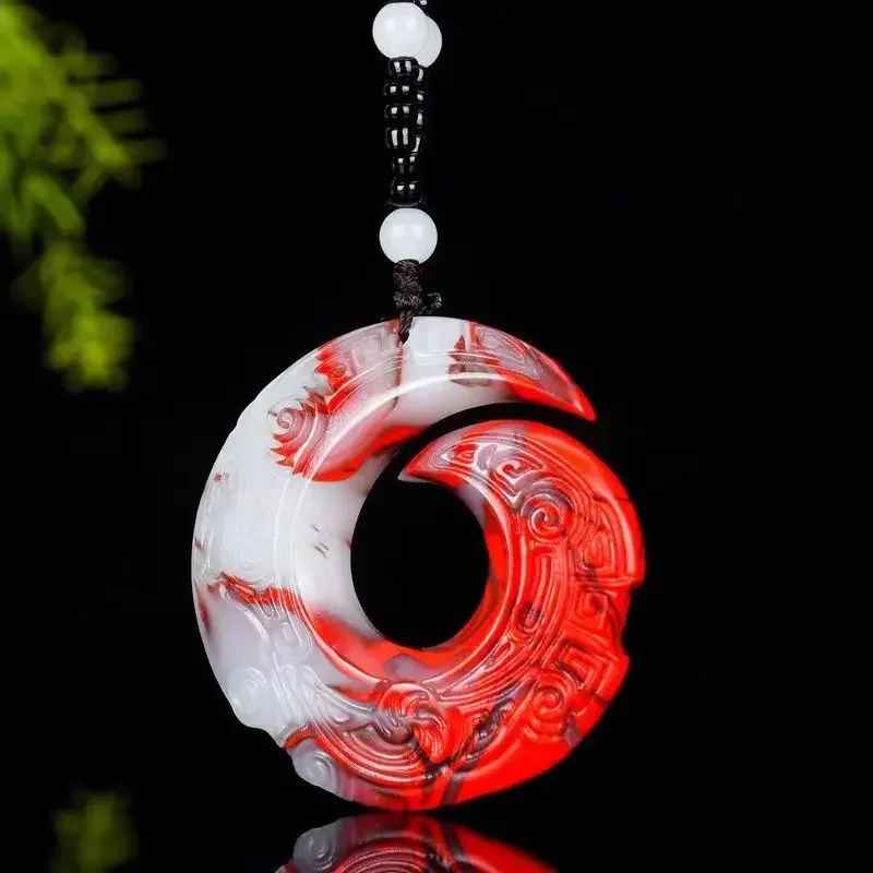 Natural Hetian Jade Bagua Ruyi Pendant Necklace