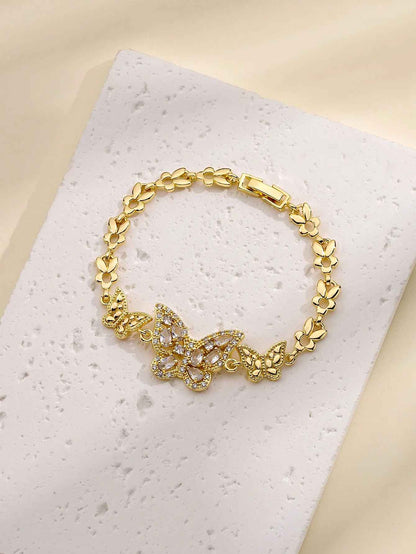 Zircon Inlaid Gold Plated Butterfly Bracelet