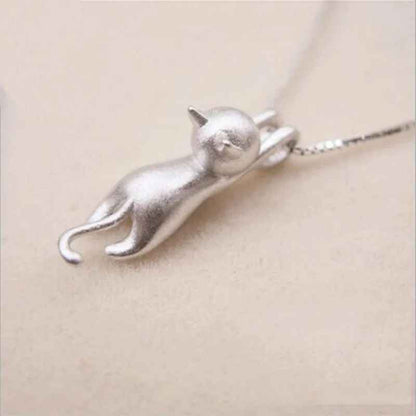 925 Sterling Silver Cute Kitty Clavicle Chain Pendant Cat Necklace