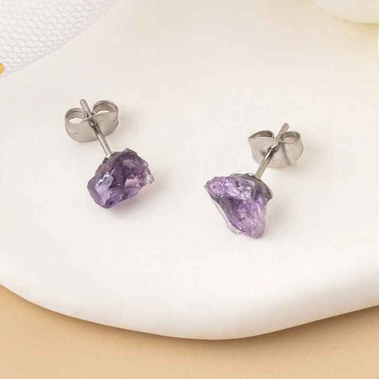 Vintage Purple Natural Amethyst Stud Earrings