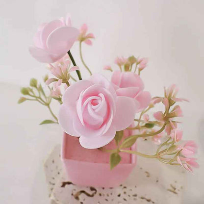 3pcs Artificial Pink Potted Flowers Set