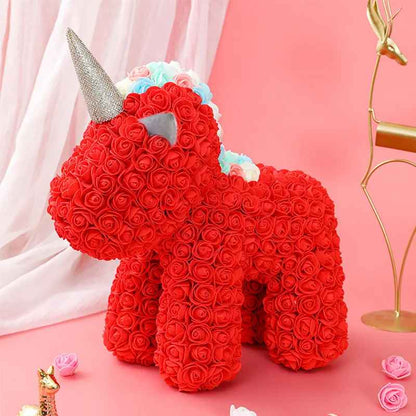 Cute Unicorn-Shaped Artificial Eternal Rose Flower