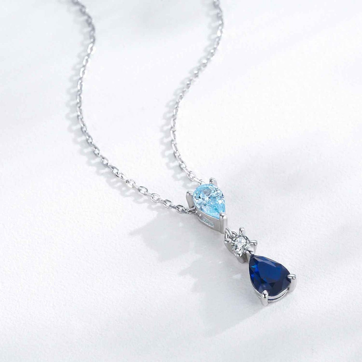 925 Sterling Silver Blue Zircon Pendant Necklace and Earrings Set