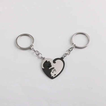 Cute Heart-shaped Splicing Cat Couple Keychain