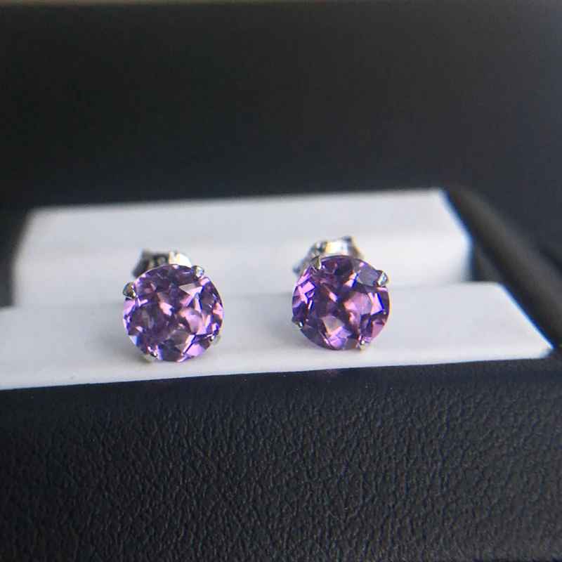 Natural Amethyst Quartz Sterling 925 Silver Stud Earrings