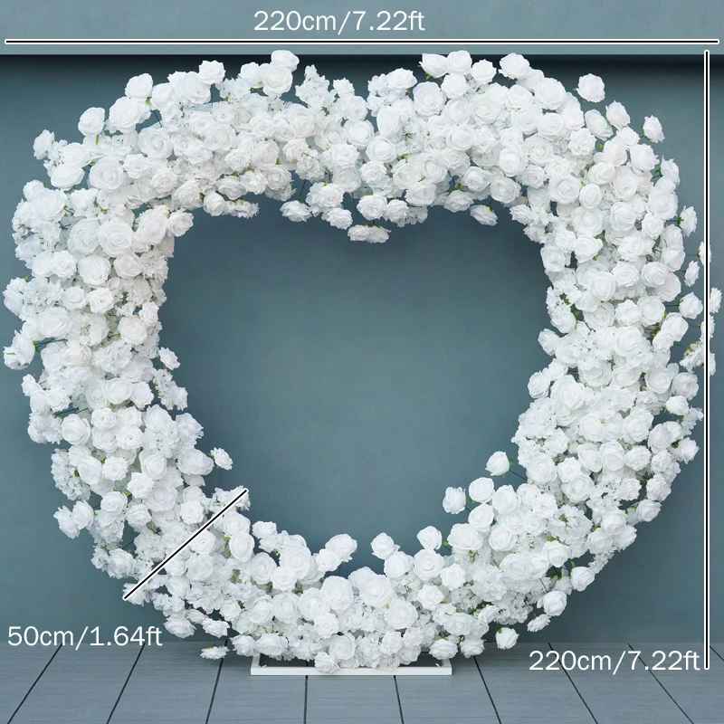 Luxury 5D Red Floral Arrangement with Heart-Shaped Frame Wedding Backdrop Decor