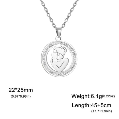 Mom & Baby Round Pendant Zircon Chain Necklace