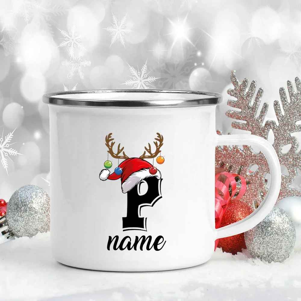 Personalized Christmas Enamel Antler Design Mugs