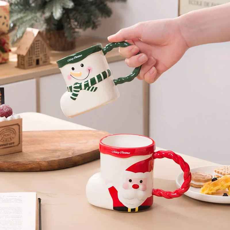 360mL Christmas Creative Socks Ceramic Mug with Handle