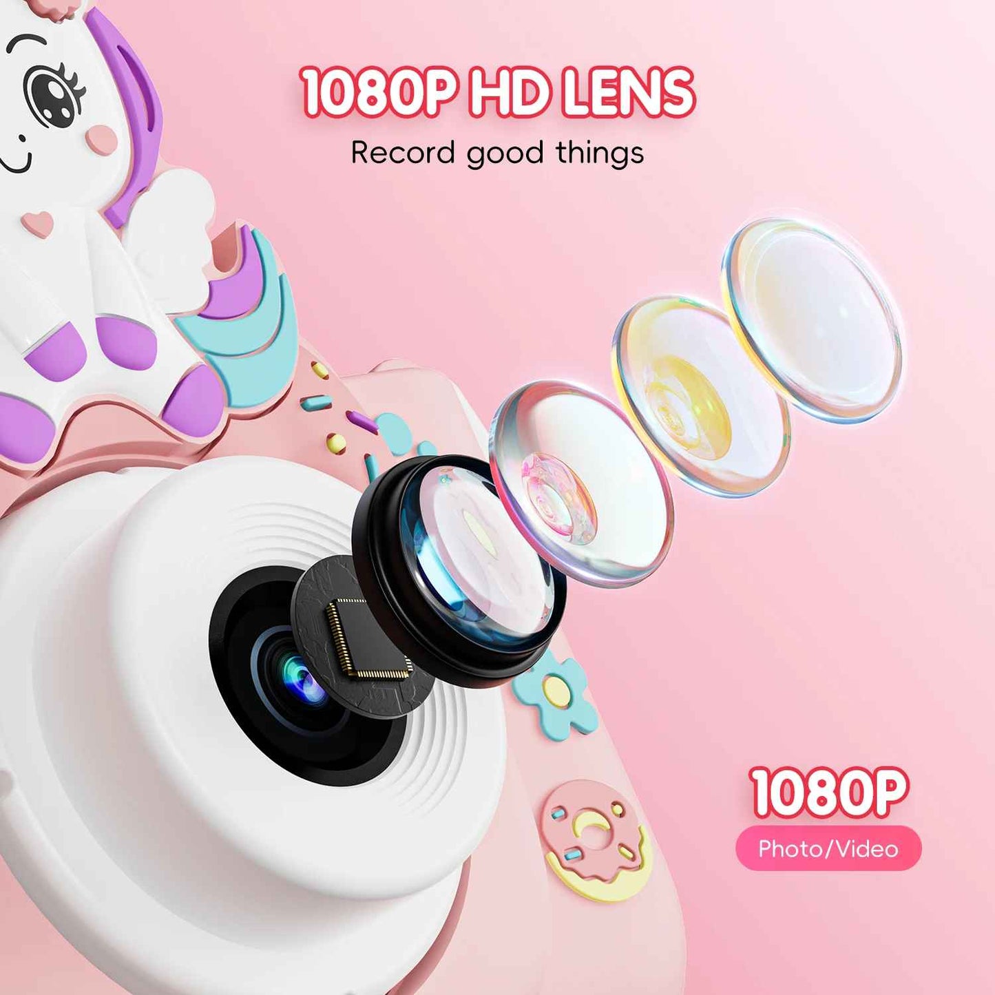 Children 1080P HD Screen Digital Camera with 32GB Card