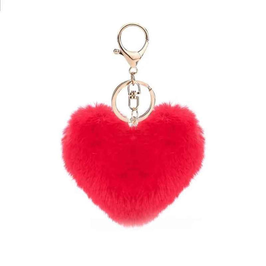 Cute Fluffy Love Heart PomPom Keychain