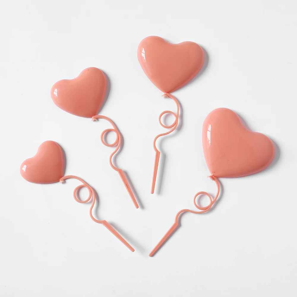 4Pcs/Set Mix Size Heart Balloons Cake Toppers – Valentine’s Day Party Supplies, Wedding Cake Dessert Decorations