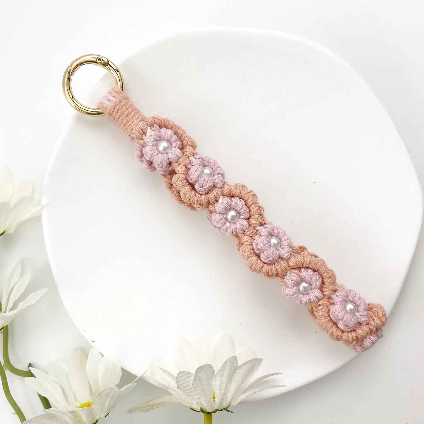 Bohemian Hand Woven Rose Flower Keychain Strap – Unique Boho Chic Accessory for Bags, Keys, and More