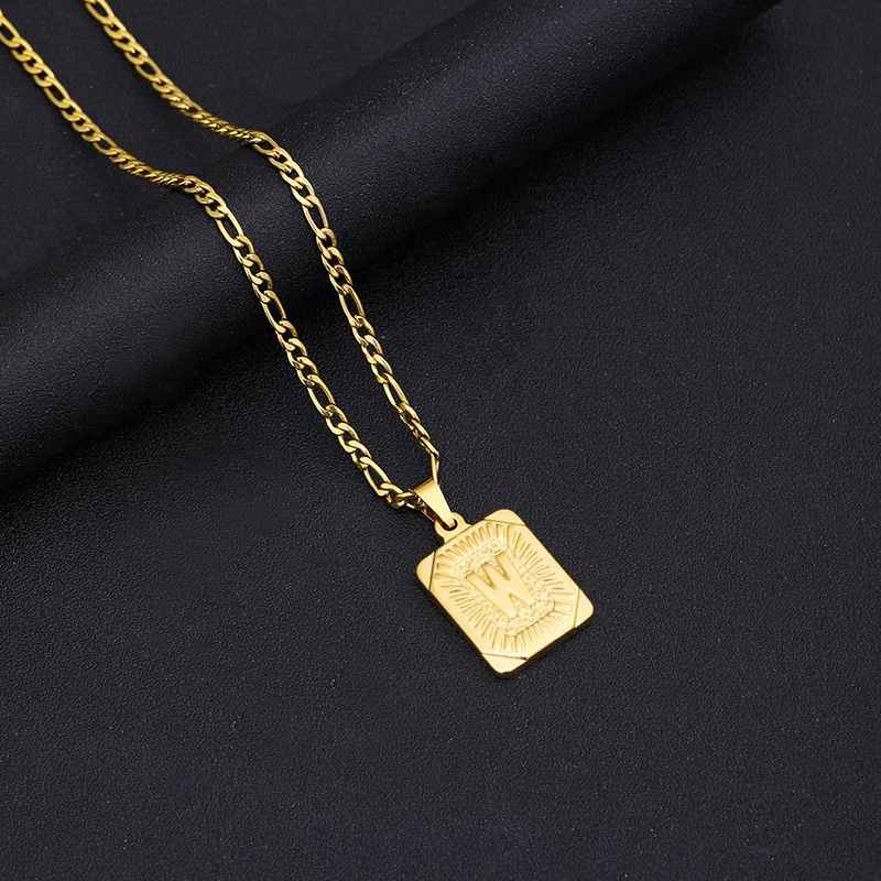 Golden Cuban Chain A-Z Initial Letter Pendant Necklace