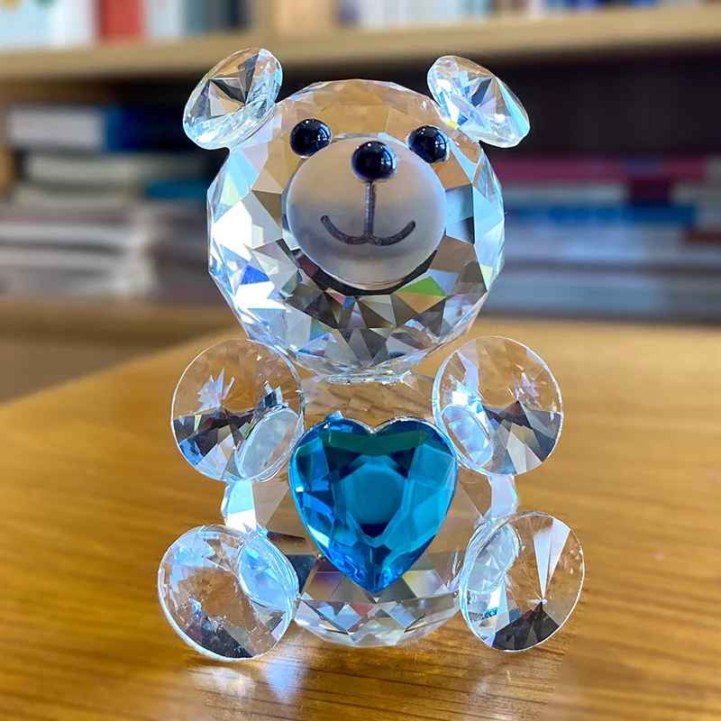 Love Heart Crystal Bear Glass Figurine