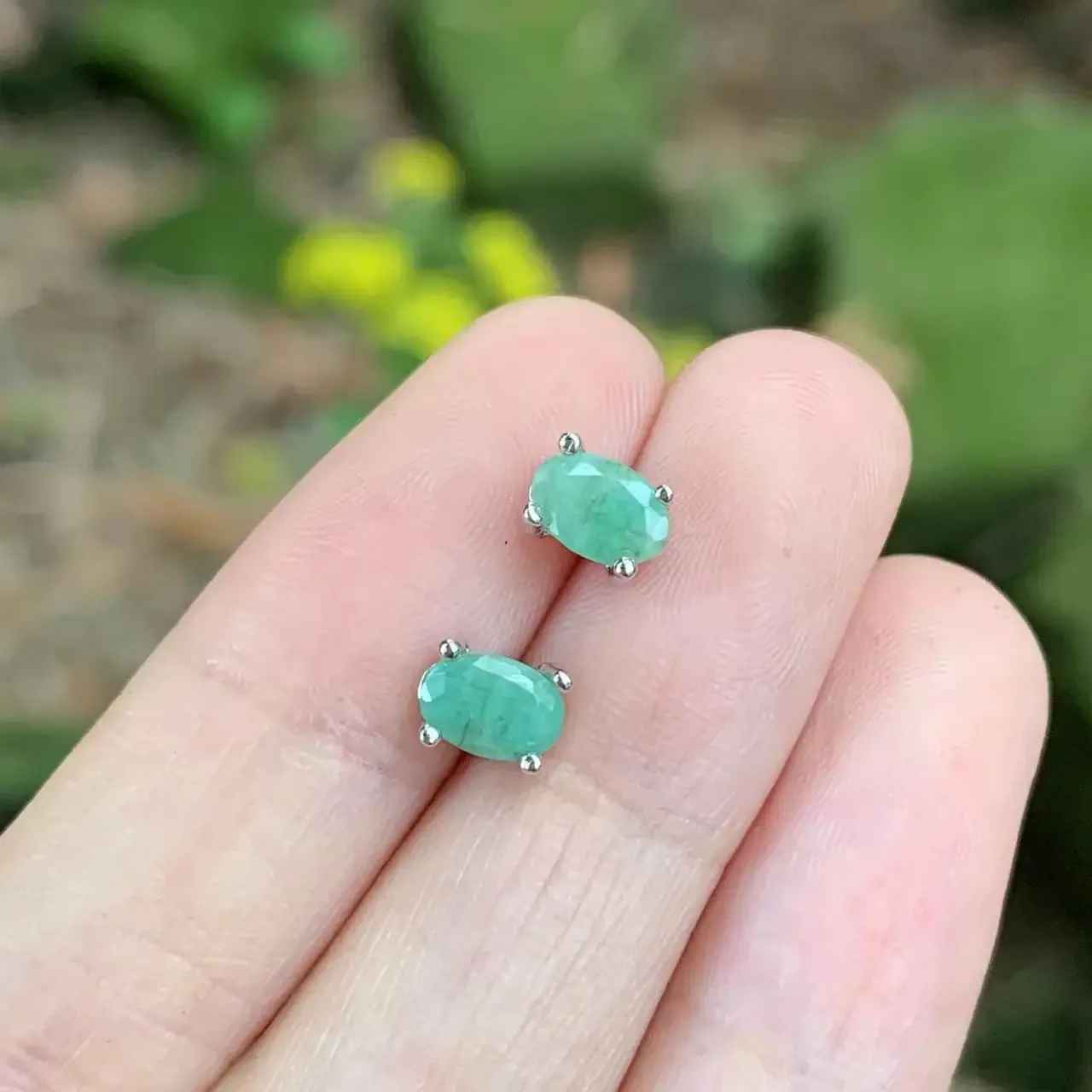 5x3mm Natural Emerald Earrings Silver Stud Earrings